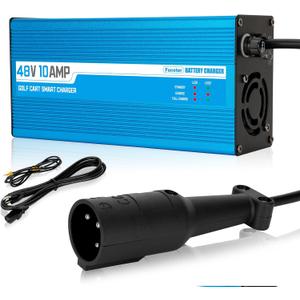 Golf Cart Charger 48 Volt for Club Car DS & Precedent, 10 Amp Golf Cart Battery Charger with 3-Pin Round Plug, for Lead Acid Battery, Trickle Charge to Protect Battery