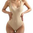 SUUKSESS Women Sexy Backless Thong Bodysuits Scoop Neck Sleeveless Basic Cami Body Suit Top (Nude, S)