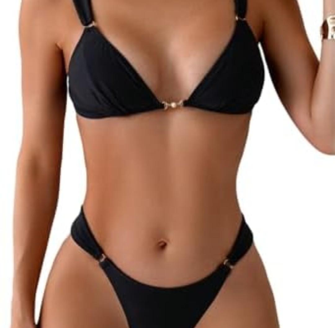 QJQ Women's 2 Piece Cheeky Bikini Sets Tie Back Ring Linked Brazilian Swimsuit Sexy Triangle Bathing Suit