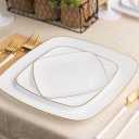 Organic Square White Gold Rim Plates, 8.5 Inch, Case of 120 (12 packs x 10)