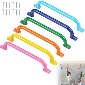17.1 Inch Playground Handles Metal Monkey Bars Indoor Outdoor Swing Set Accessories Grab Handle Playset Hand Grips for Playhouse, Treehouse, Jungle Gym, Climbing Frame (6 Pack, 6 Colors)