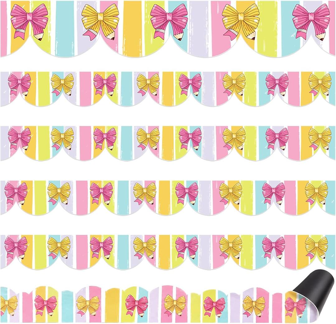 Eaasty 24 Pcs Scalloped Bow & Pencil Magnetic Bulletin Board Borders | Cute Classroom Border Trim Strips for Whiteboard Chalkboard Decor Teacher Supplies School Decorations, 1.2 × 11.8 inches
