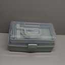 BTSKY 3-Layer Plastic Dividing Storage Box Craft Organizer and Storage with Adjustable Spacers Portable Handled Art Supply Organizer Multipurpose Home Utility Box for Medicine Sewing(Haze Green)