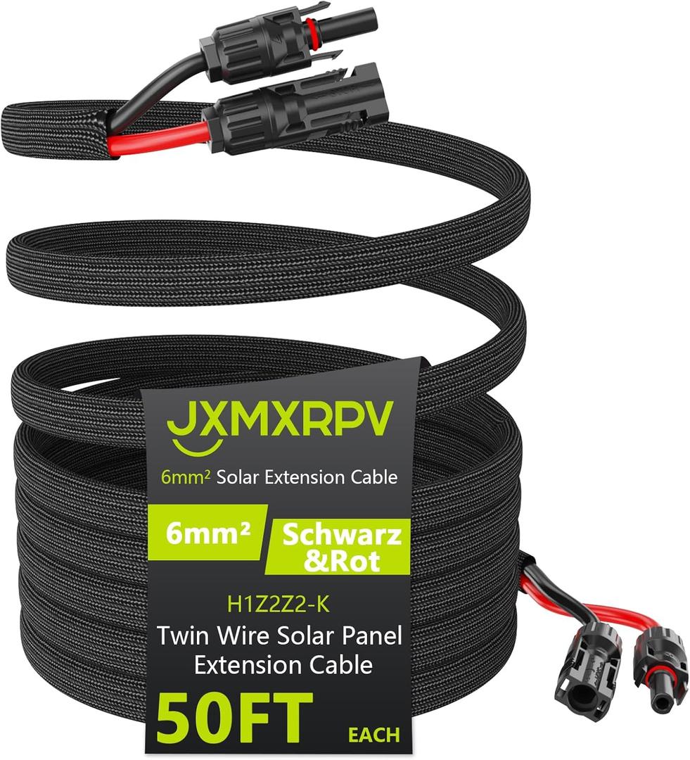 50Ft 10AWG Solar Cable Extension with Protection Cover, Solar Wire with Tool-Free Solar Connectors, IP68 Waterproof PV Cable, Solar Panel Extension Cable 10Gauge for Home Boat RV Solar Panels (50ft)