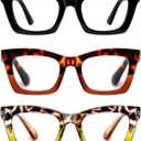 Hubeye Square Reading Glasses for Women Men Blue Light Blocking Computer Fashion Style Readers with Spring Hinge (Black+Leopard+Green Leopard)