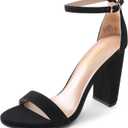 DREAM PAIRS Women's Hi-Chunk High Heel Pump Sandals (8.5, Black/Nubuck)