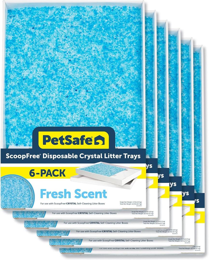 PetSafe ScoopFree Disposable Crystal Cat Litter Tray - Easy Cleaning Box - Refill Tray for Automatic Litter Box - Fresh Scent - 4.3 lb Bags - 6 Pack