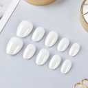 Press on Nails Oval - White Short Press on Nails with Chrome Design, Bright White Short Oval Fake Nails for Women Manicure, Salon Quality | Glossy Finish | 16 Sizes - 32 Pcs