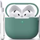 R-fun for Airpods 4 Case Cover with Cleaner Kit, Soft Silicone Case with Keychain, Full Protective Cover for Men and Women, Compatible with Apple Latest Airpods 4, Pine Green