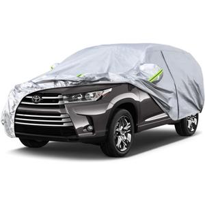 Koukou SUV Car Cover Custom Fit Toyota Highlander from 2007 to 2025,Waterproof Car Cover All Weather for Automobiles Outdoor Indoor with Zipper Door, Sun Rain Dust Snow Protection. (Silver)