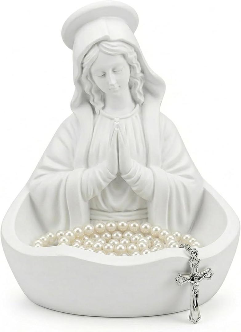 5.5 Inch Our Lady of Grace Virgin Mary Statue, Rosary Holder Catholic Home Decor, Inspirational Religious Gift for Baptism Christmas & Catholic Women