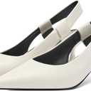Pointed Toe Slingback Kitten Heels for Women, Leather Stiletto Heel Pumps with Elastic Strap Elegant Bridal Heel Dating Party Work Office Backless Pumps Shoes (7.5, White)