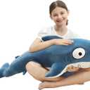 48 Blue Giant Sharks Plush, Large Whale Shark Stuffed Animals, Big Ocean Sea Fish Squishy Body Pillow Soft Plushies Toys, Gifts Kids Girls Boys, Birthday