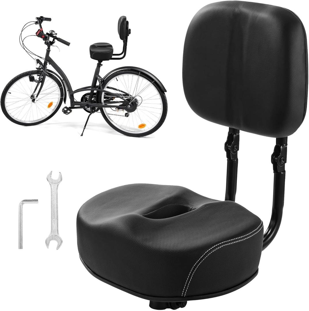 yeesport Bike Seat with Adjustable Backrest, Oversized Bicycle Saddle Replacement, Comfortable Wide Seat, PU Leather Soft Cushion for Mountain Bike, Tricycle, Commuter or Electric Bike