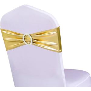 Pack of 100 Spandex Metallic Gold Chair Sashes Gold Chair Bows for Wedding Decorations Without White Covers