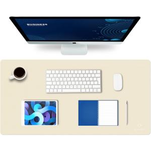 K KNODEL Large Office Leather Desk Mat, Mouse and Keyboard Pad, Computer and Laptop Mat, Desktop Protector and Cover, Writing Pad and Blotter (31.5"x15.7", Ivory Cream)