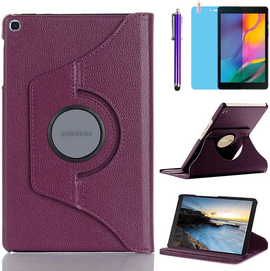 Case for Samsung Galaxy Tab A 8.0 inch 2019 (SM-T290 SM-T295 SM-T297) - 360 Degree Rotating Stand Case Full Protective Cover,with Stylus Pen,Screen Film (Purple)
