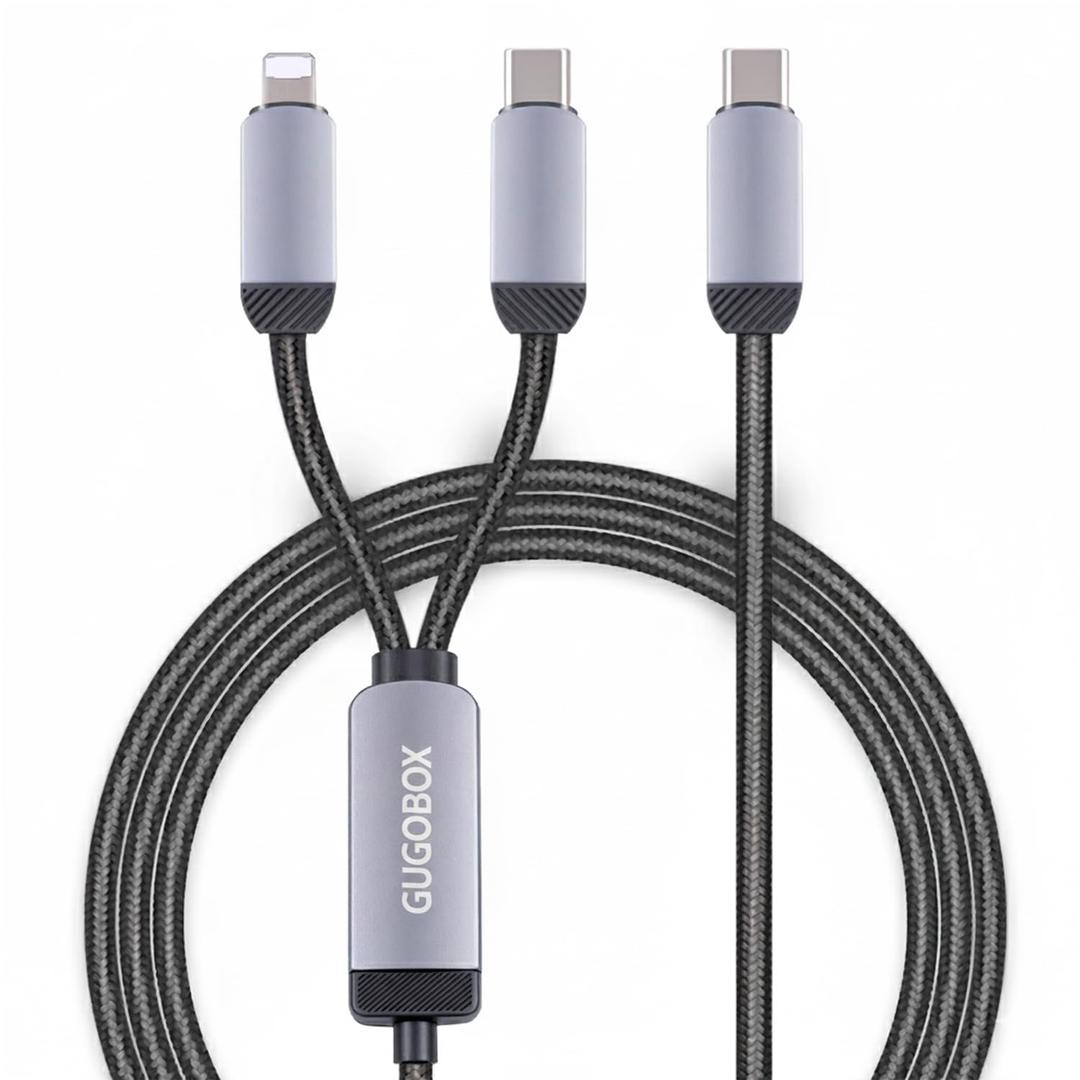 2-in-1 USB C Fast Charging Cable 6.9FT, Dual Connector (USB-C & iOS) for Simultaneous Fast Charging, Extra Long Nylon Braided Charger Cord for Phones, Tablets, Laptops