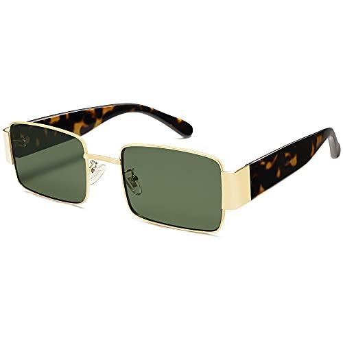 SOJOS Retro Fashion Rectangle Sunglasses Womens Mens Vintage Trendy Square Shades SJ1162, Gold/Green 2 PACK