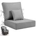 24 x 24 x 6 inch Outdoor Chair Cushions Set, Patio Chair Cushions with Removable Cover and Straps, Fade & Water Resistant Outdoor Cushions for Patio Furniture, Fit Couch, Sofa, Wicker Chair, Gray