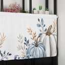 Fall Blue and White Pumpkins Flower Valance Curtains for Kitchen Window 54x18 Inch,Thanksgiving Orange Pumpkin Rod Pocket Small Curtain for Living Room Watercolor Floral Valances for Bathroom/Bedroom
