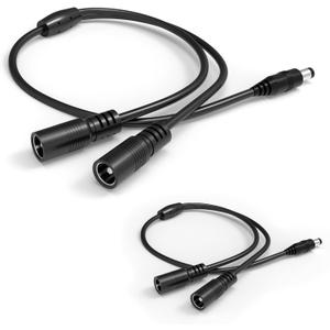 DC5525 12V Splitter Cable 2 Set, 5.5mm x 2.1mm 2 Way Power Adapter Y-Splitter 1 Male to 2 Female, 60cm/1.96 Ft Cord for LED Strip Lights & CCTV Cameras