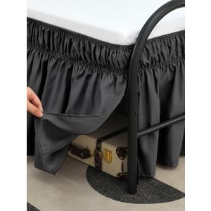 RIMELA Dark Grey Bed Skirts with Split Corners Queen Size 15 Inch Drop,Elastic Bed Skirting Wrap Around, Easy to Install Dust Ruffles,Soft Fabric Machine Washable