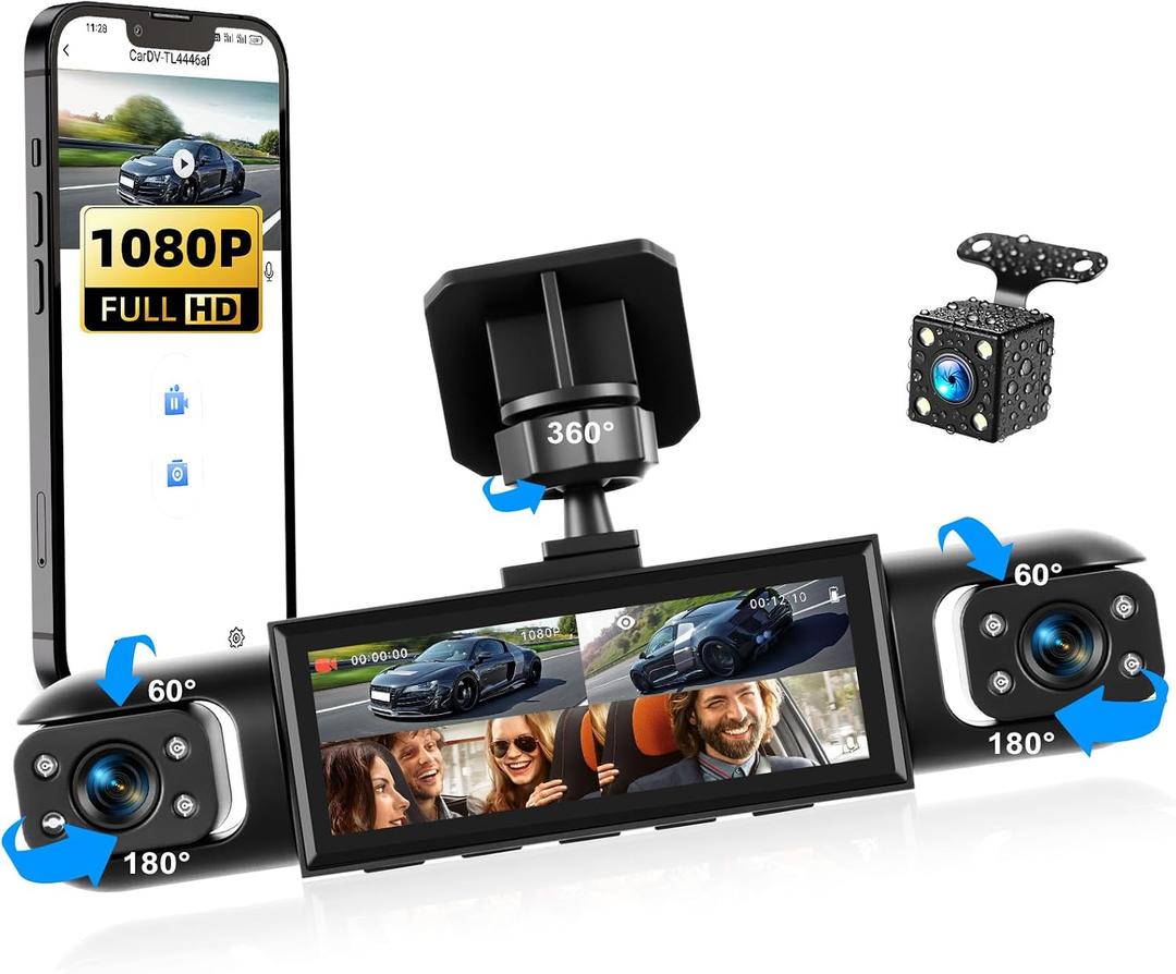4 Channel Dash Cam 360View, 1080P Front and Rear Left Right Inside 3.16 Inch Dash Camera for Cars, 8 IR Lamps Night Vision Camera for Cars 170 Wide Angle, Reserve Assist Fit for All Cars