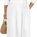 Milloud Plus Size Dress for Women - 3/ 4 Sleeve V-Neck Maxi Dress for Women with Belt and Pockets White 2XL
