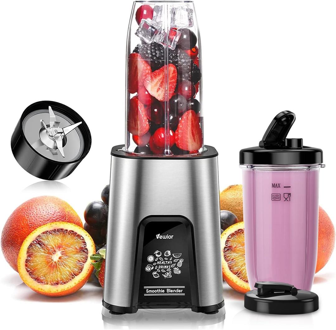 VEWIOR Smoothie Blender, 900W Personal Blender for Shakes and Smoothies, Blenders for Kitchen, Smoothie Juice Mixer with 2 * 22Oz BPA-Free To-Go Cups (6 Pieces)