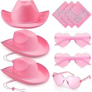 Cowboy Hat with Heart Sunglasses and Paisley Bandanas Western Cowgirl Hat for Halloween Cosplay Costume Adults