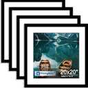 Hongkee 20x20 Frame Set of 4, 20 x 20 Black Wood Style(Mat 16x16), 20X20 in