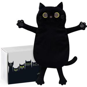 Large Microwave Heating Pad with Washable Cover 21 * 12" Microwavable Heating Pads for Cramps, Back, Neck Shoulder Pain Relief, Cordless Weighted Moist Heat Pack, Black Cat