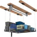 4x4FT Ceiling Storage Racks Lift,Overhead Garage Storage Rack,Adjustable Organization System,Workshops or Basements(Black)