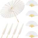 MOTOTO 4 Pack 33 Inch White Paper Umbrellas & 4 Pack 8 Inch Foldable Handheld Fans, Oiled Chinese Japanese White Parasols Umbrellas Paper Fans for DIY Painting, Wedding, Bridal Party, Ceiling Decor
