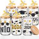 SiliFine 6 Pcs 2026 Graduation Gifts Class of 2026 Graduation Glass Cups with Lids and Straws 16 oz Grad Drinking Tumbler Graduate Iced Coffee Cup for College High School Student Grad Party Favor Gift