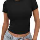 SAMPEEL Crop Tops for Women Summer Trendy Tight Tshirts 2024 Slim Fit (X-Small, Black)