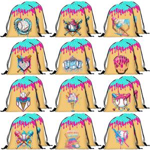 Woanger 24 Pcs Ice Cream Drip Baseball Drawstring Bags Bulk 11.81x9.84 Inch Sport Party Favor Backpacks Baseball Gift Bags Waterproof Lightweight String Cinch Backpacks for Travel Sport Camp Party (Pink, Blue and White)