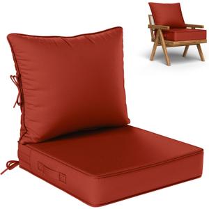 Outdoor Seat Cushion Set 19 L 19 W 4 H Inch Waterproof & Fade Resistant Patio Furniture Cushions with Removable Cover with Handle and Straps for Sofa Chairs, Chairs, Terra Red