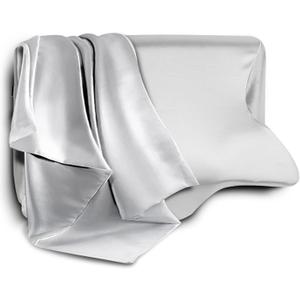 Satin Pillow Cases for HOMCA Cervical Pillow - Contoured Ergonomic Satin Pillowcase with Zipper, Grey Soft & Smooth Fabric for Hair & Skin Care (Gray)