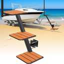 Boat Trailer Steps with Safety Handle - Heavy Duty Non-Slip Steps for Bass, Pontoon & Jon Boats - Easy Boarding, Adjustable & Secure Fit (with Safety Handle, Black, 3 Steps)