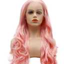 Hair Synthetic Lace Front Wig Wavy Long Pink Heavy Density Heat Resistant Realistic Wig