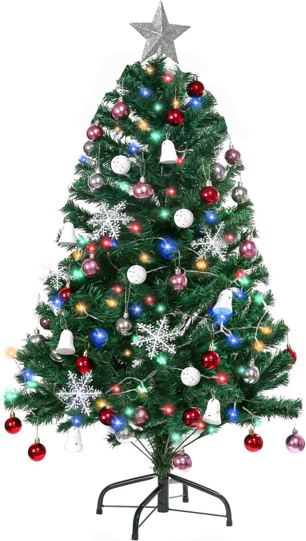 Green Christma Tree 4 ft,Artificial Christmas Tree, Kids Christmas Tree,Christmas Tree with Lights,Package Includes (Tree,Light,Balls, Stars, and Ornaments) Gift for Kids Christmas
