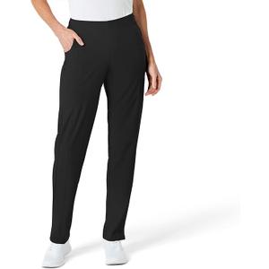WINK Scrubs for Women, W123, Flat Front Cargo Pants with inside webbed Drawstring and 8 Pockets (Medium Petite, Blac)