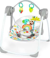 Bright Starts Playful Paradise Portable Compact Automatic Baby Swing with Music, Unisex, Newborn +