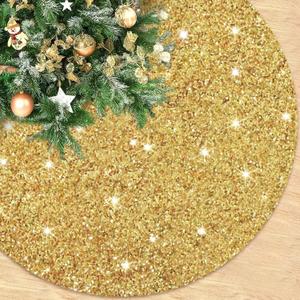 Christmas Tree Skirt Gold Tree Skirt 36 Inch Velvet Tree Skirt Sequin Xmas Tree Skirts Sparkle Tree Skirts Glittery Christmas Tree Ring Collar for Christmas Winter Holiday Home Ornaments