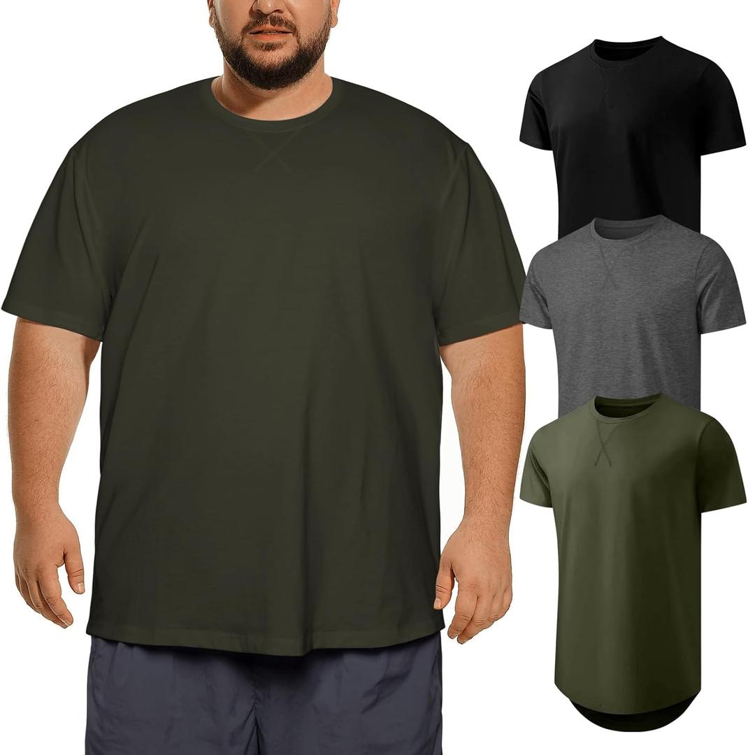 Men's Big and Tall T-Shirts Casual Stretch Short-Sleeve Tee for Men (Black/Dark Gray/Army Green), Size 5XL