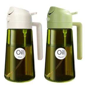 YARRAMATE 2PCS 16oz/470ml Oil Sprayer for Cooking with Stickers, Food-Grade 2 in 1 Olive Oil Dispenser Bottle for Kitchen, Premium Dark Green Glass Oil Bottle for Air Fryer, BBQ (White & Green)