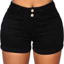 Laeyzuo Women's High Waisted Stretch Jean Shorts Foldead Hem Fashion Denim Shorts (X-Large, 02black)