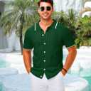 LETSEE Linen Shirts for Men Short Sleeve Blouse Button Down Dress Untuckit Shirts Beach Summer Wedding Hawaiian Outfit (Green, M)
